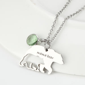 Mama Bear Necklace With Birthstone For Mother's Day