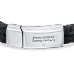 Load image into Gallery viewer, Engraved Bracelet for Men in Stainless Steel and Black Leather
