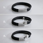Load image into Gallery viewer, Engraved Bracelet for Men in Stainless Steel and Black Leather
