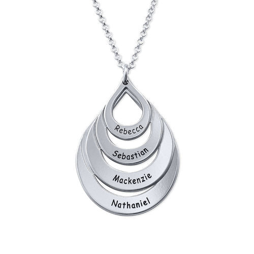 Engraved Family Necklace Drop Shaped