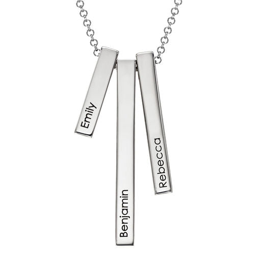 Engraved Triple 3D Vertical Bar Necklace