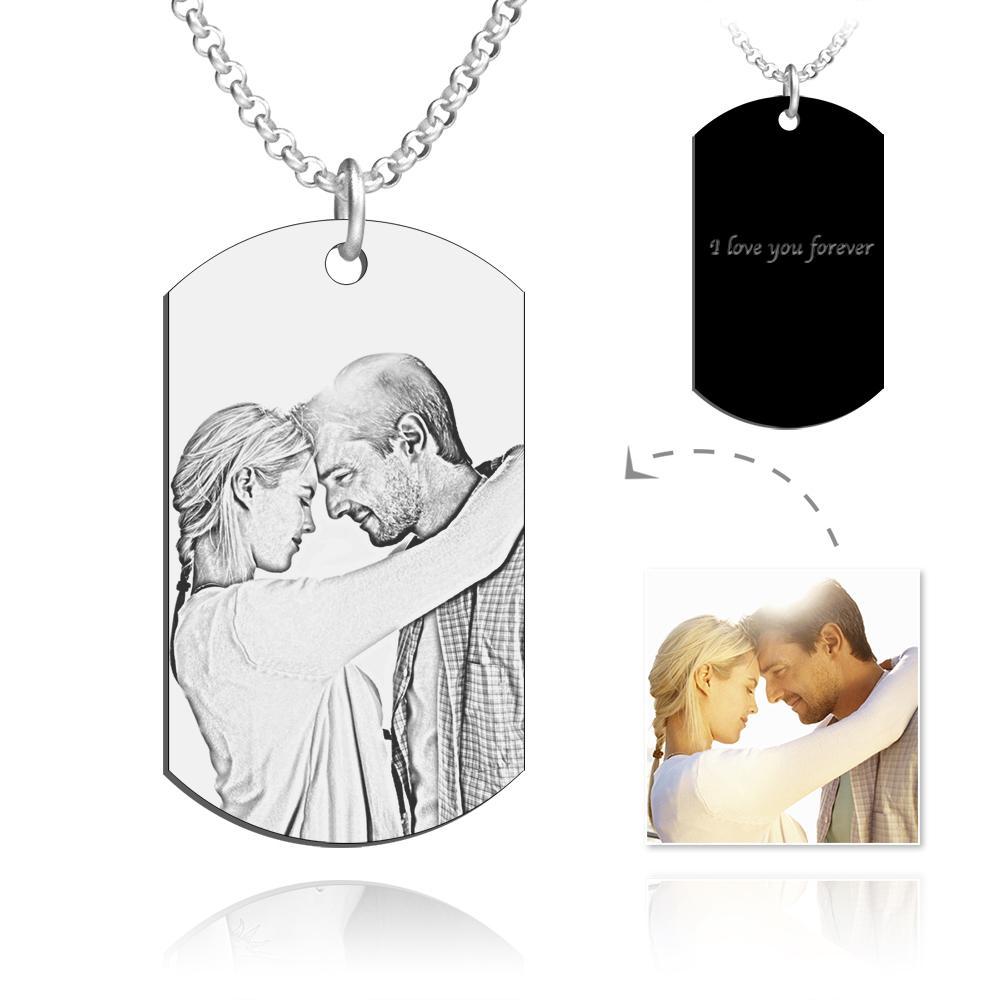 Men's Engraved Stainless Steel Dog Tag Photo Pendant Necklace