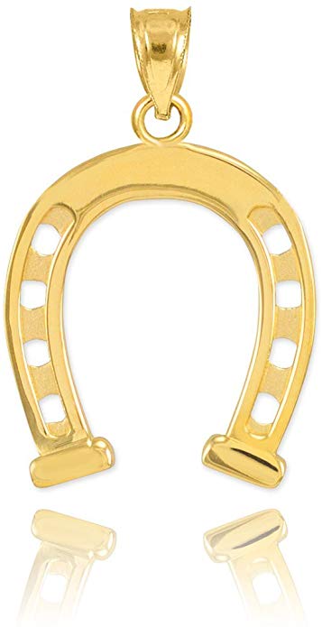 Solid 14k Yellow Gold Lucky Charm Horseshoe Pendant