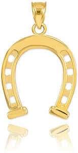 Solid 14k Yellow Gold Lucky Charm Horseshoe Pendant