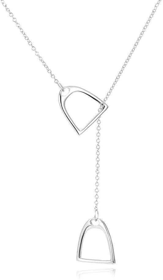 Sterling Silver plated Simple Double Horse Strirrup Lariat Necklace