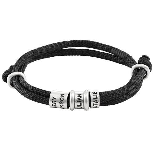 Men Black Cord Bracelet with Small/Large Custom Beads