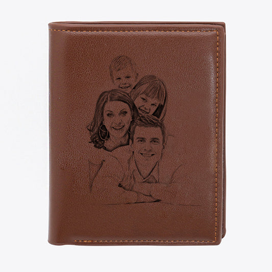 Double Sided Photo Leather Mens Trifold Vertical Wallet