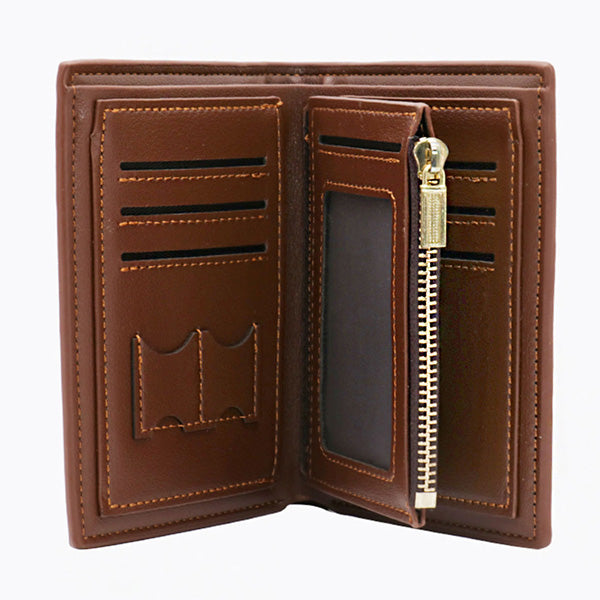 Double Sided Photo Leather Mens Trifold Vertical Wallet