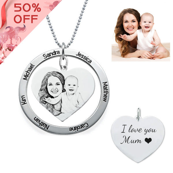 Personalized Photo Necklace With Carved Names