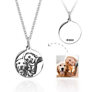 Engraved Round Shadow Carving Photo Necklace