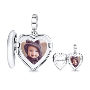 Engraved Silver Photo Locket Heart Charm