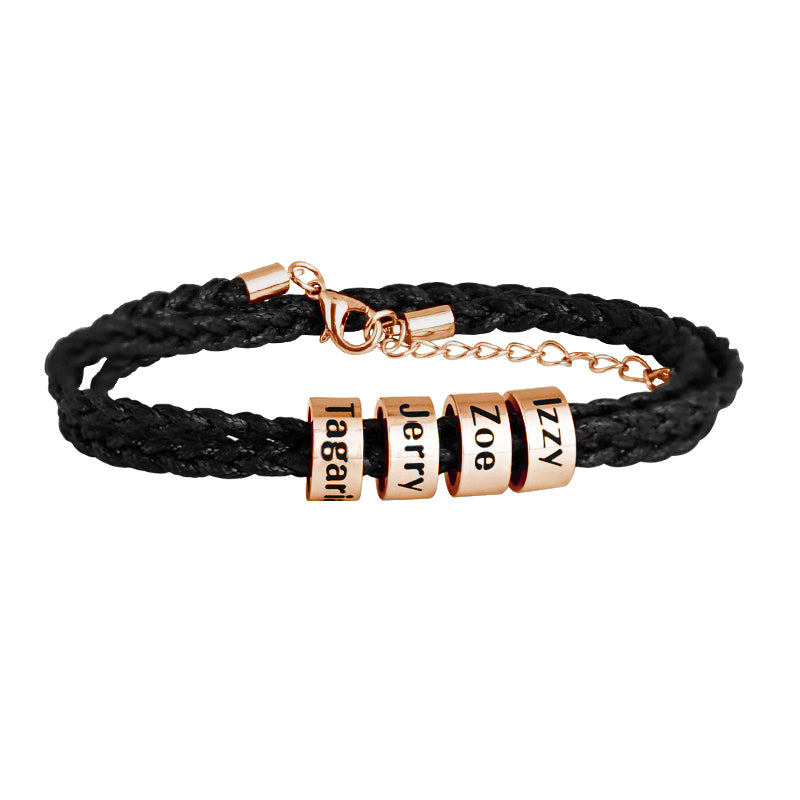 Men Bracelet with Small Custom Beads in Rose Gold Plated（1-8 beads）