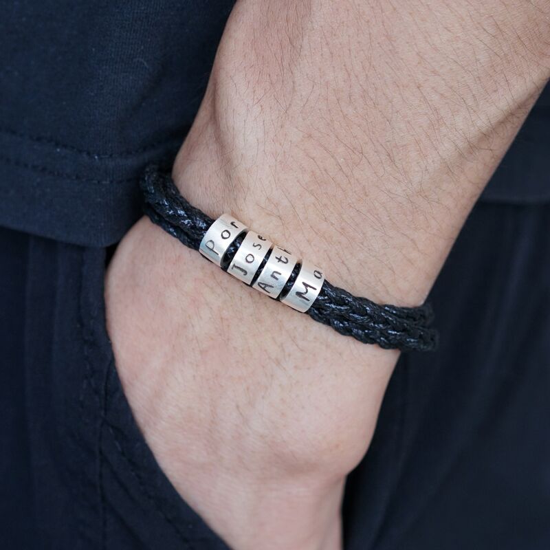Father's Day Gift!Men Bracelet with Small Custom Beads（1-8 beads）in Sterling Silver