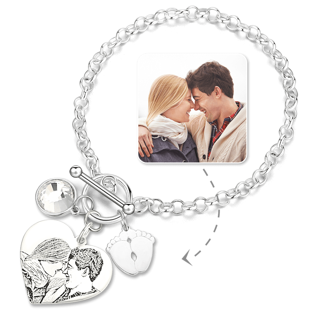 Women's Photo Engraved Tag Bracelet With Engraving Silver