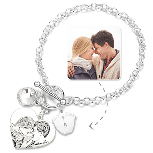 Women's Photo Engraved Tag Bracelet With Engraving Silver