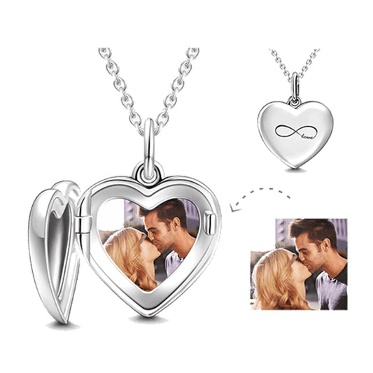 Personalized Heart Shaped Engraved Photo Necklace