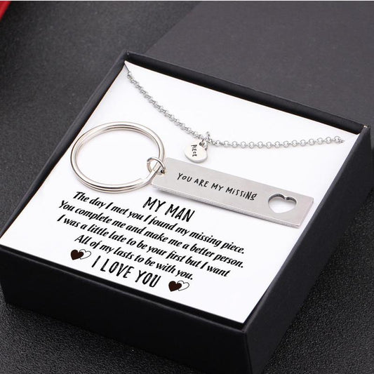 My Man - I Want All Of My Lasts To Be With You - Heart Necklace & Keychain Gift Set