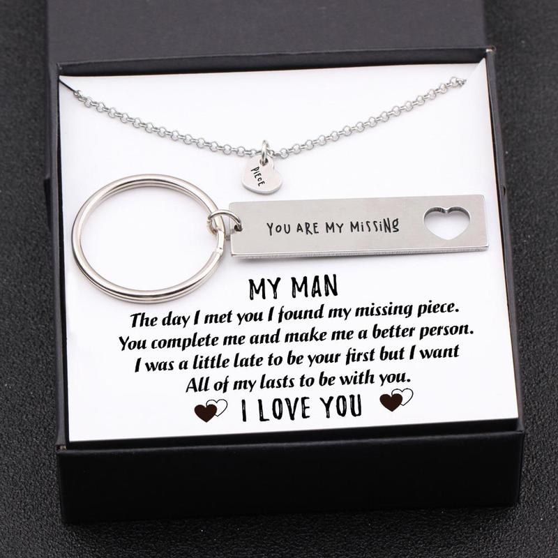 My Man - I Want All Of My Lasts To Be With You - Heart Necklace & Keychain Gift Set